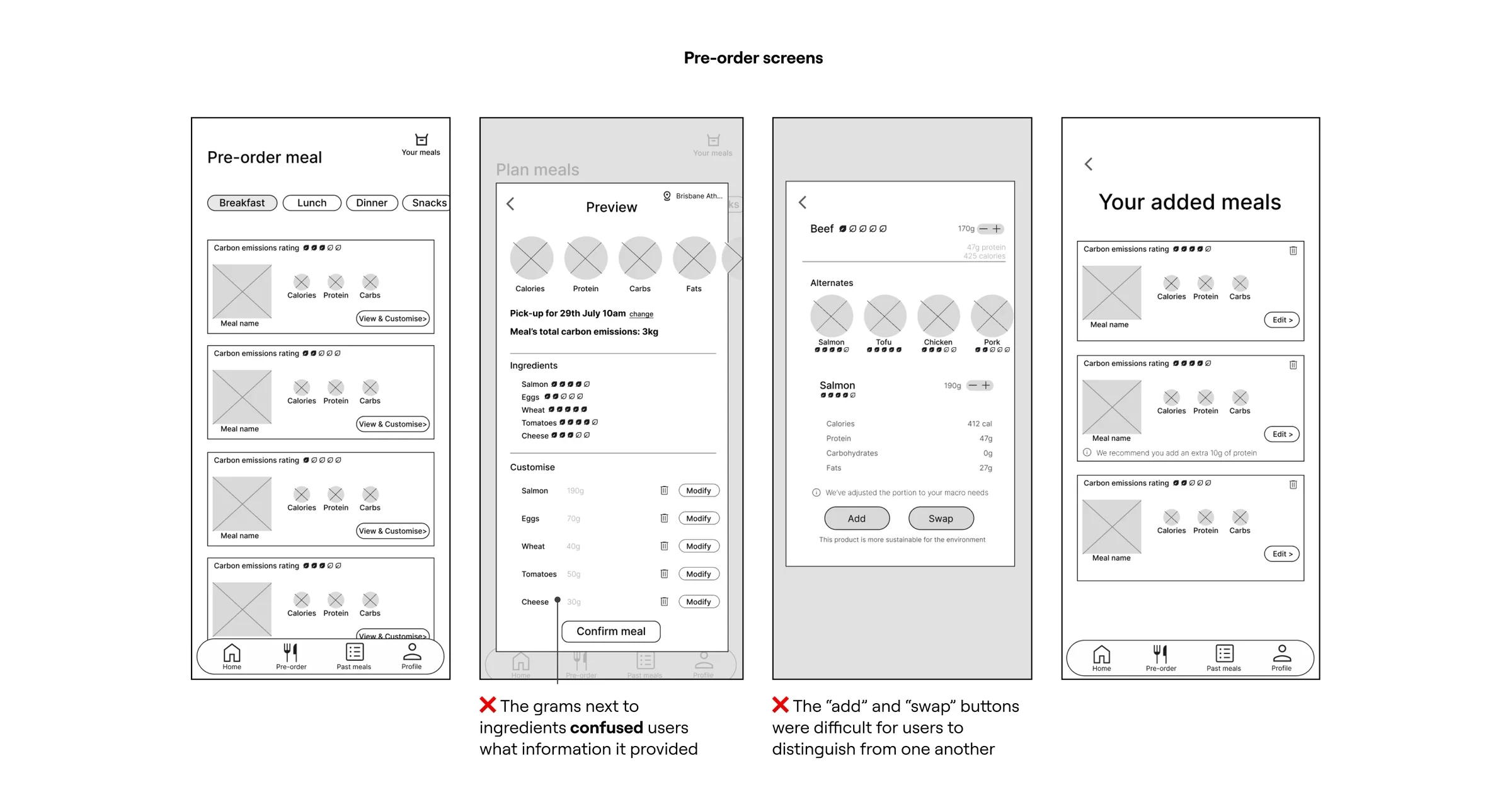 Pre-order — Adding / swapping foods were unclear — before