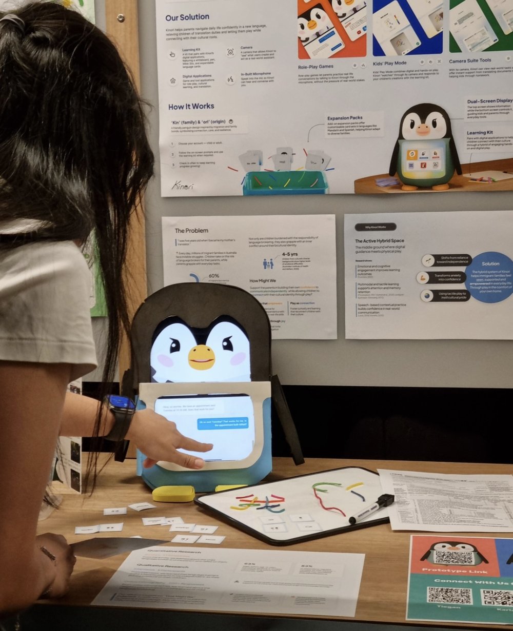 The Kinori prototype on display beside the project posters