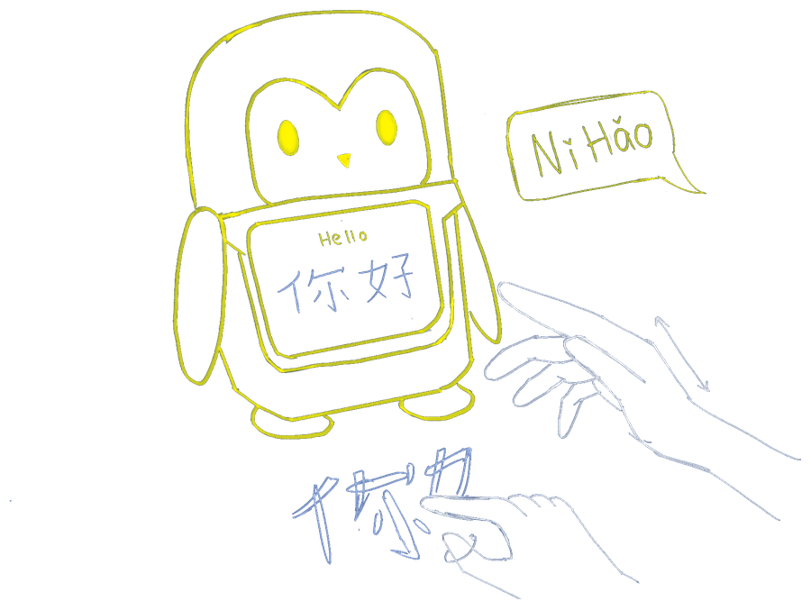 Sketch of Kinori saying Ni Hao