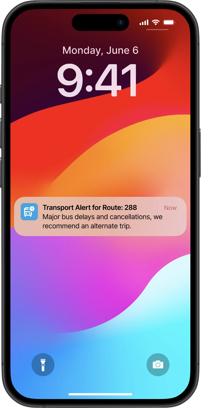 Lock screen notification of a cancelled bus service